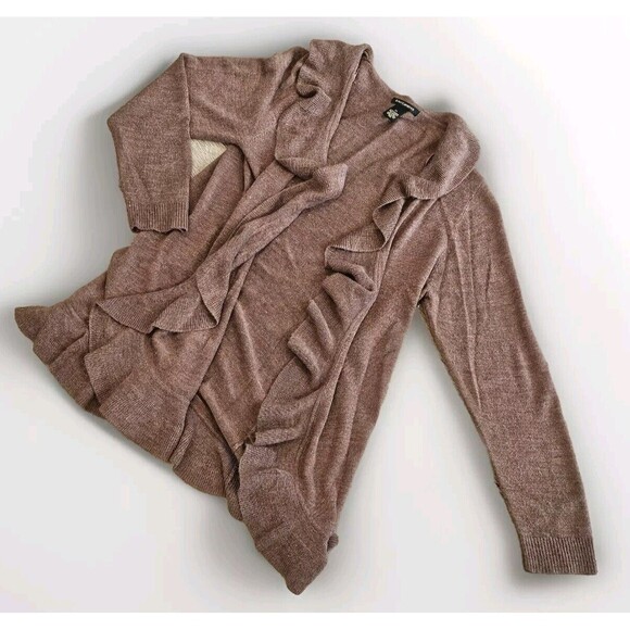 Boho soft romantic cardigan mocha ruffle-trim fairycore renaissance medieval XL - Picture 1 of 5